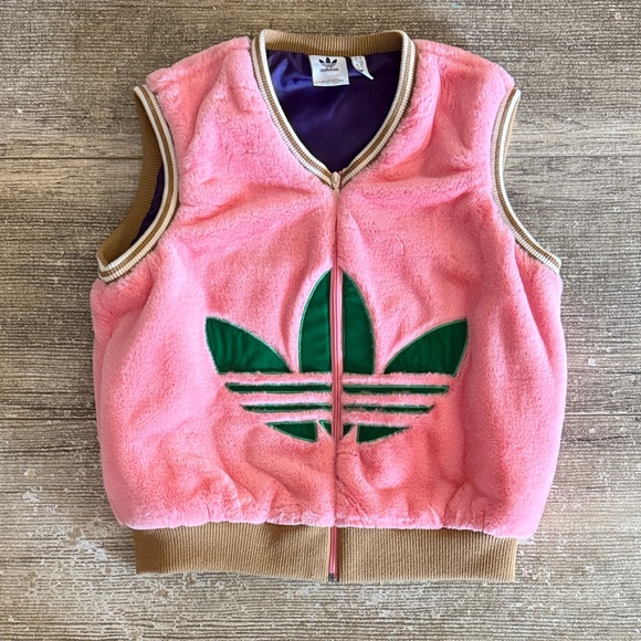 adidas Jackets & Blazers - NWOT Adidas Heritage trefoil pink and green vest with deep purple lining